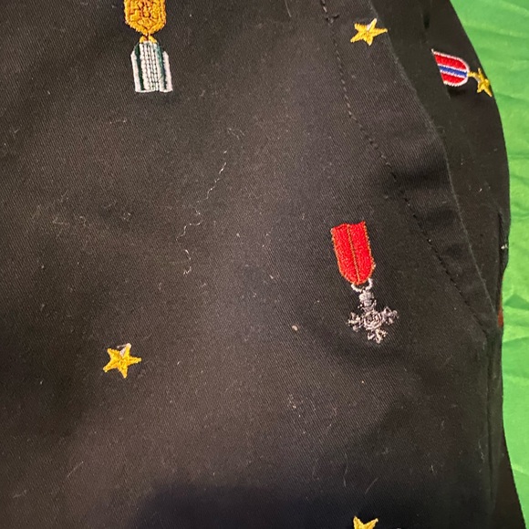 Akoo Brand Black Pants Embroidered Military Metals Pattern Size 34 Fit Cuffs - Picture 5 of 11